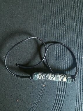 Handmade Black Leather BABE Zebra Bead Cord Bracelet